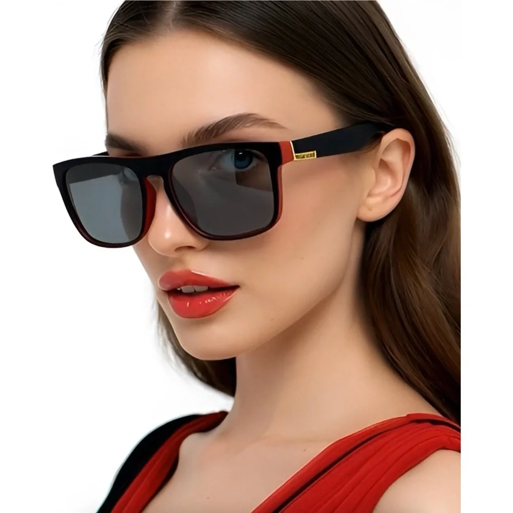 Black Red Polarized Sunglasses Women‎ Square Frame Sport Fashion Eyewear